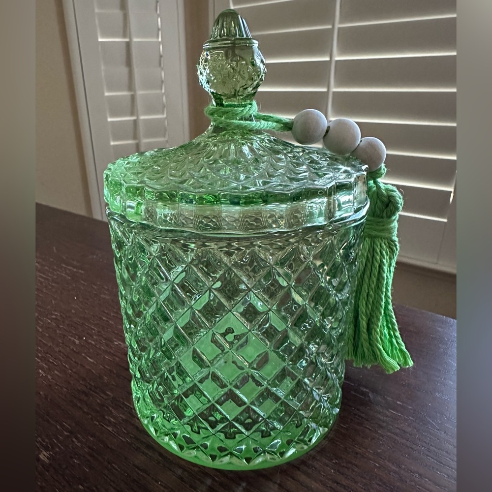 Rachel Zoe Lime Green Glass Candle Jar with Tassel EMPTY